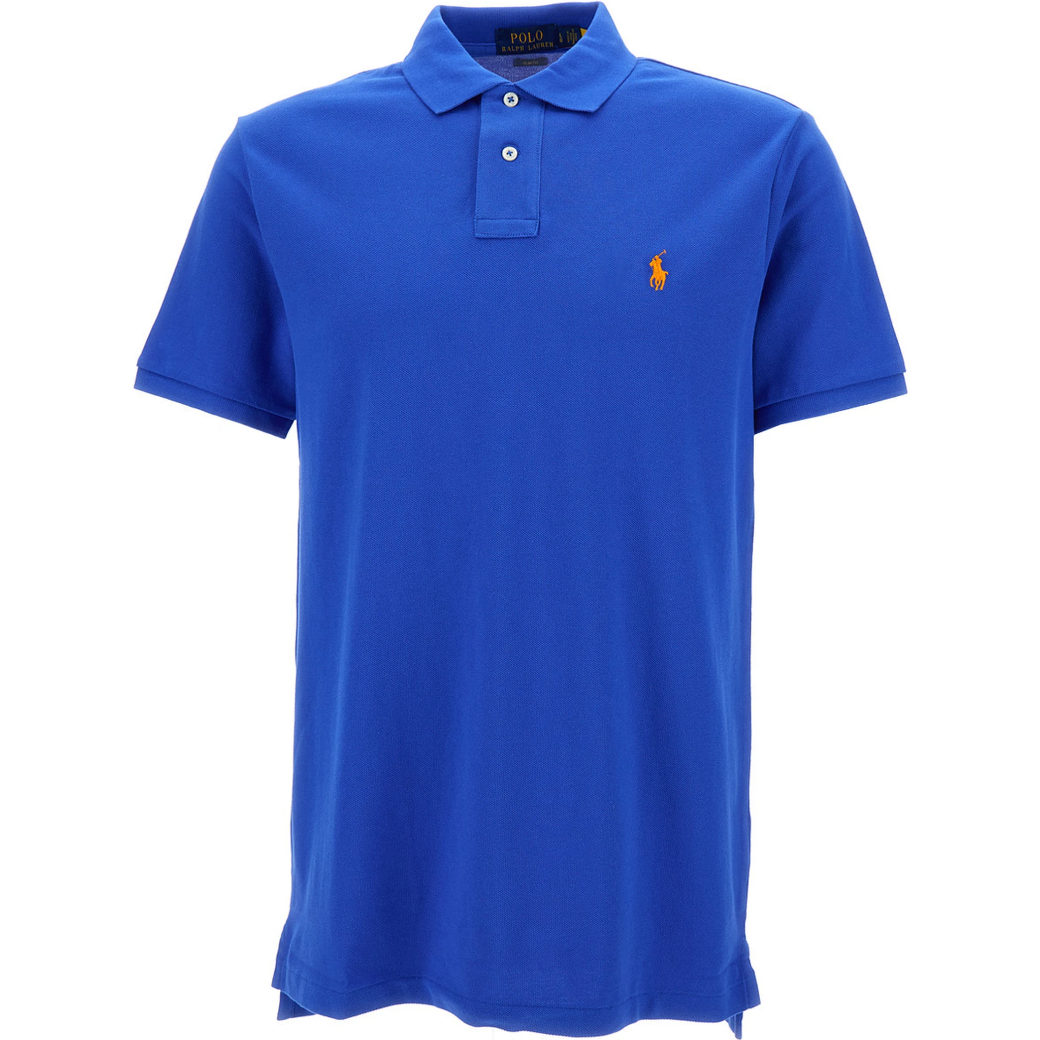 "Regular Fit" Blue Polo Shirt with Pony Embroidery on the Front in Cotton Piquet Man