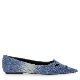 The Kat Blue Ballerinas with Cut-Out Detail and Bow on the Front in Cotton Woman