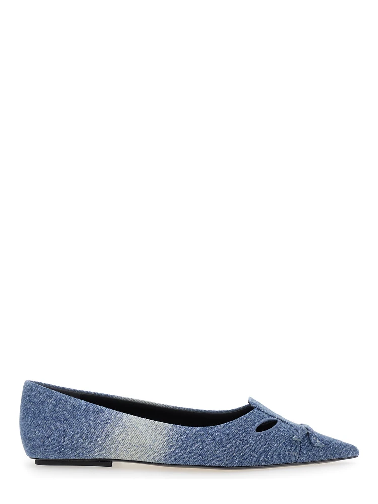 The Kat Blue Ballerinas with Cut-Out Detail and Bow on the Front in Cotton Woman