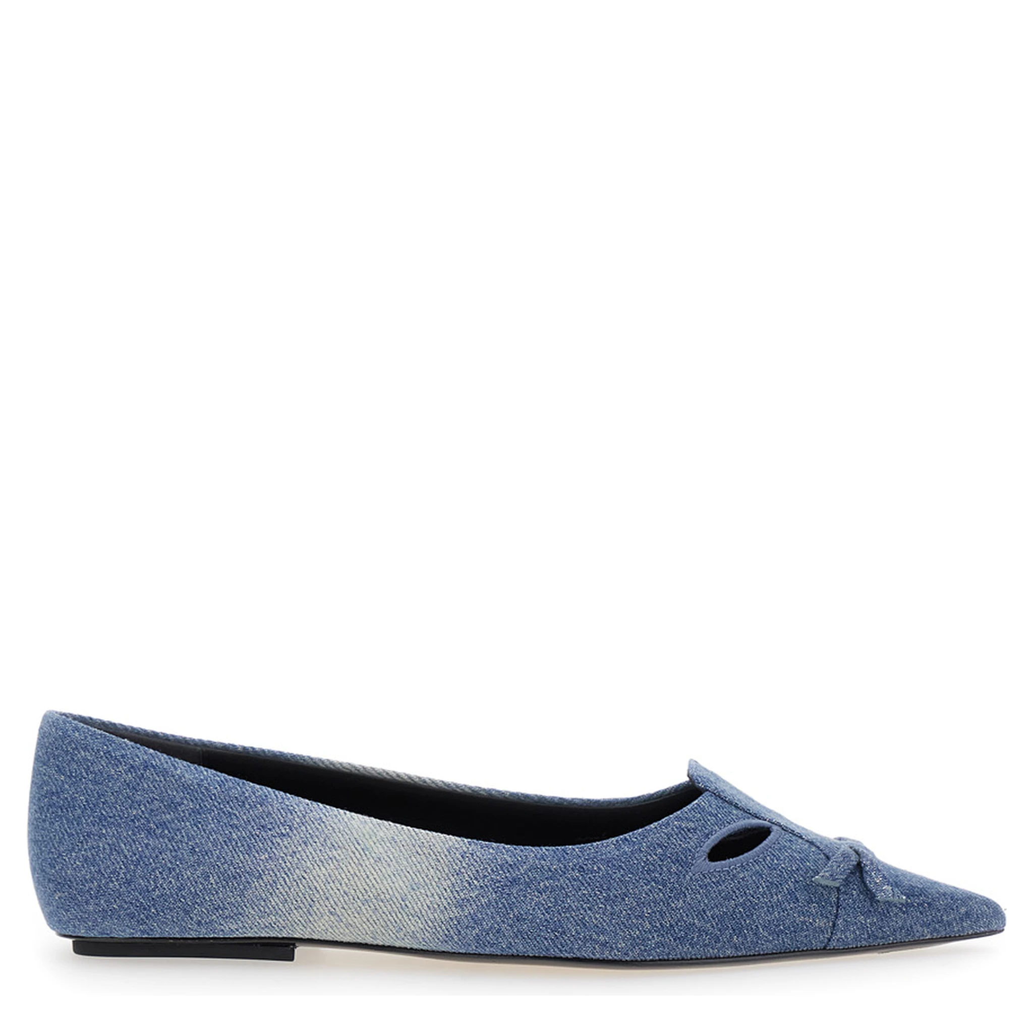 The Kat Blue Ballerinas with Cut-Out Detail and Bow on the Front in Cotton Woman