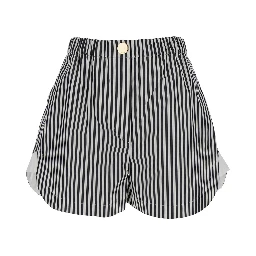 Black and White Shorts with All-Over Vertical Striped Motif in Fabric Woman