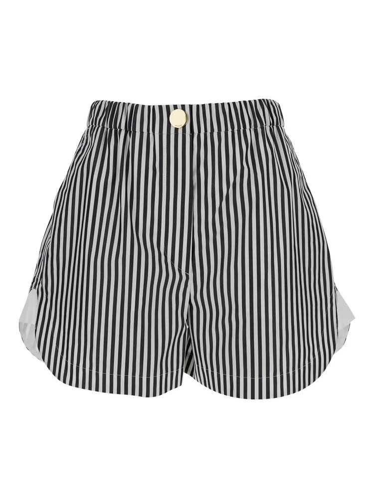 Black and White Shorts with All-Over Vertical Striped Motif in Fabric Woman
