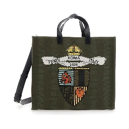 Green Shopper with Vertical Stripes Motif and Fendi Club Patch on the Front in Canvas Man