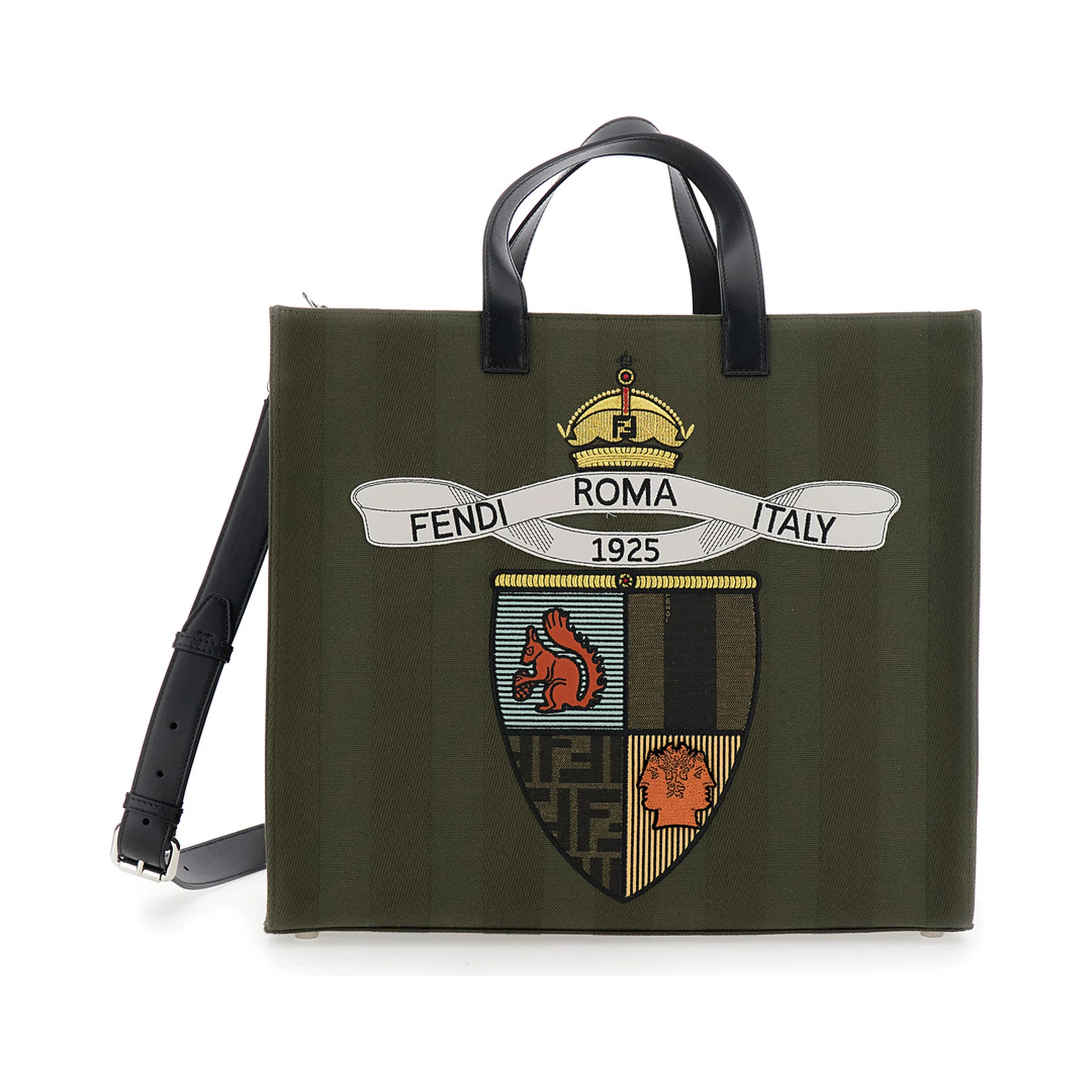 Green Shopper with Vertical Stripes Motif and Fendi Club Patch on the Front in Canvas Man