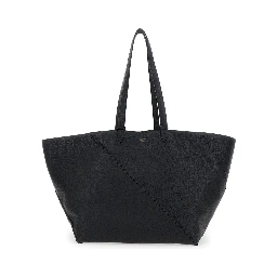 Selleria Black Shopper with Logo on the Front and Removable Pouch in Hammered Leather Man