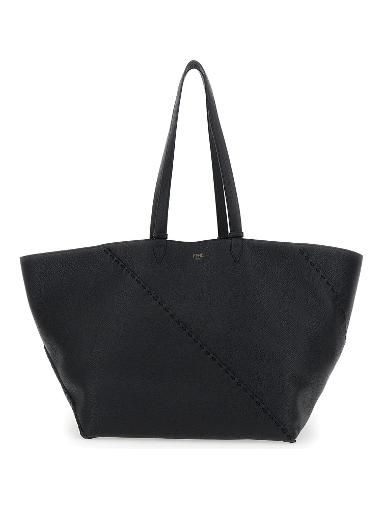 Selleria Black Shopper with Logo on the Front and Removable Pouch in Hammered Leather Man