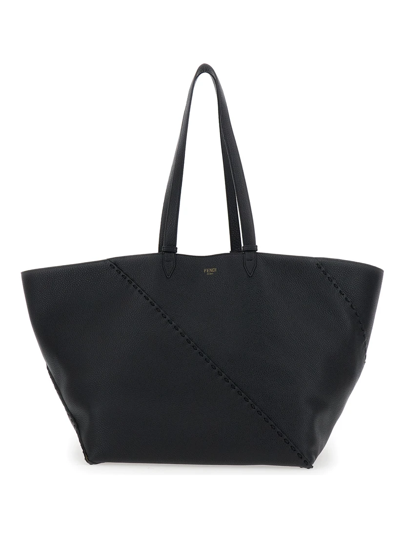 Selleria Black Shopper with Logo on the Front and Removable Pouch in Hammered Leather Man