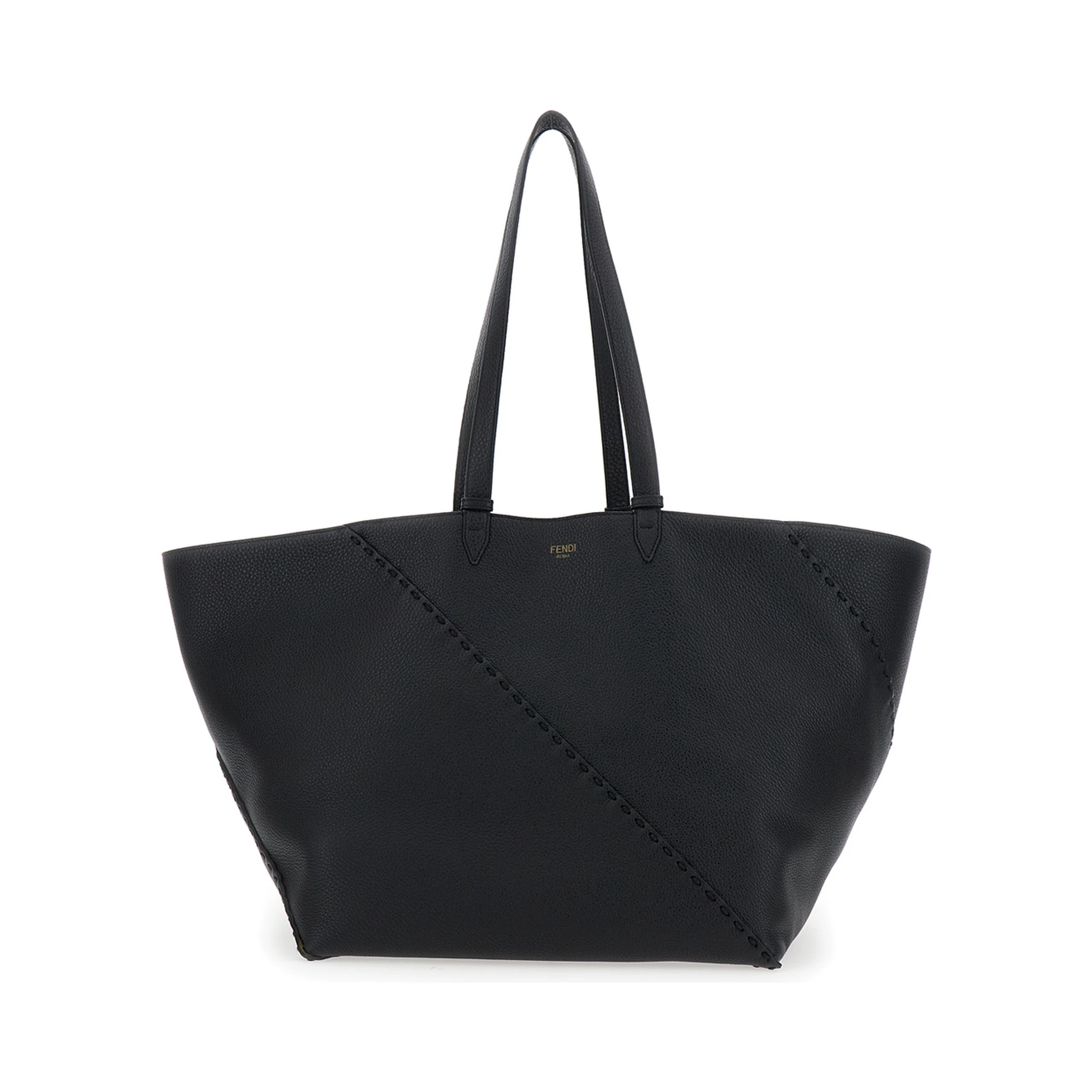 Selleria Black Shopper with Logo on the Front and Removable Pouch in Hammered Leather Man