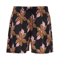 Multicolor Swimsuit with Drawstring and All-Over Floral Print in Tech Fabric Man