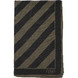Beige Square Stole with All-Over Striped Motif and Logo Lettering on the Hem in Cotton and Silk Blend Man
