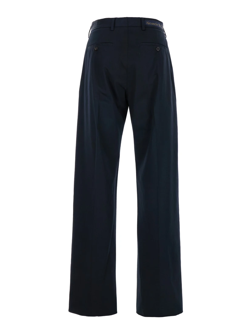 Blue Straight Tailored Pants in Cotton Man