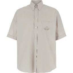 Beige Shirt with Button-Down Collar and Logo Embroidery on the Front in Cotton Man