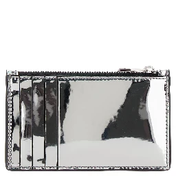 Silver Card-Holder with McQueen Graffiti Logo in Laminated Leather Man