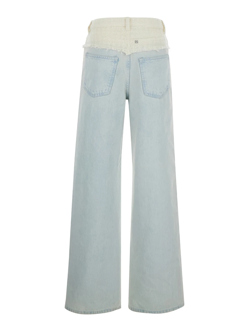 Blue Jeans with Tweed Waist in Denim Woman