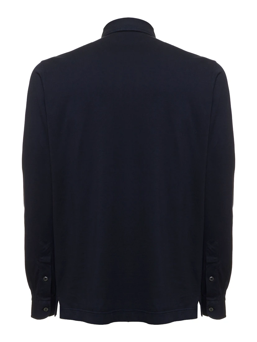 Gaudenzi Mans Cotton Blue Long Sleeved Polo Shirt