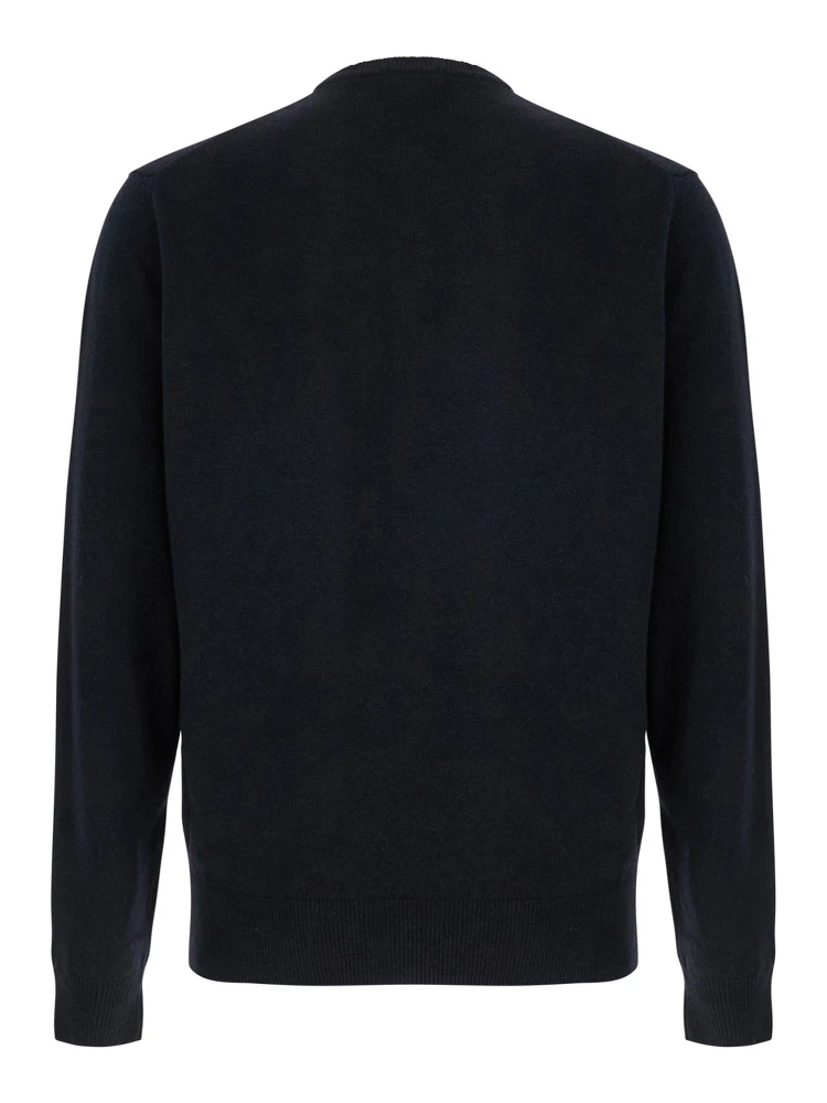 Dark Blue Crewneck Sweater in Merino Wool and Silk Blend Man alternative