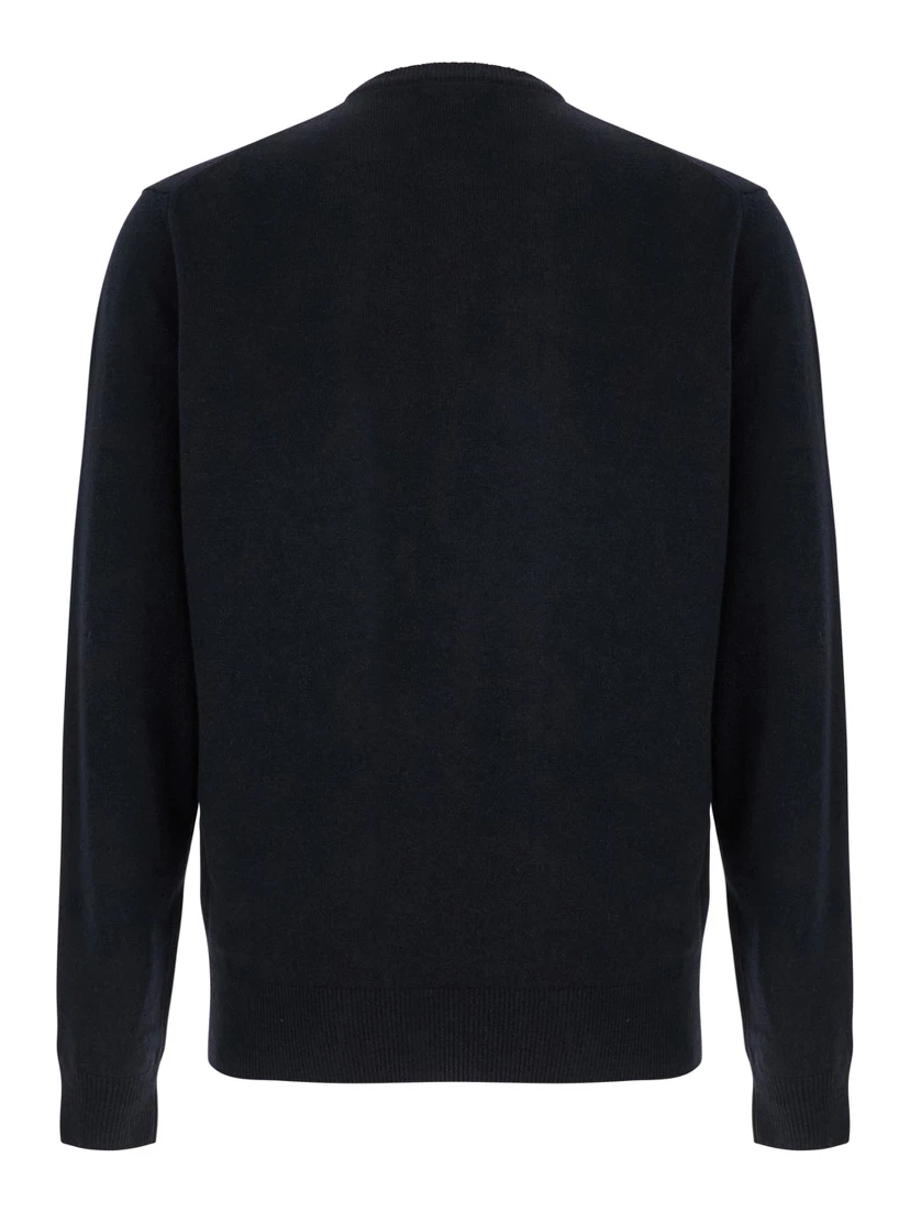 Dark Blue Crewneck Sweater in Merino Wool and Silk Blend Man