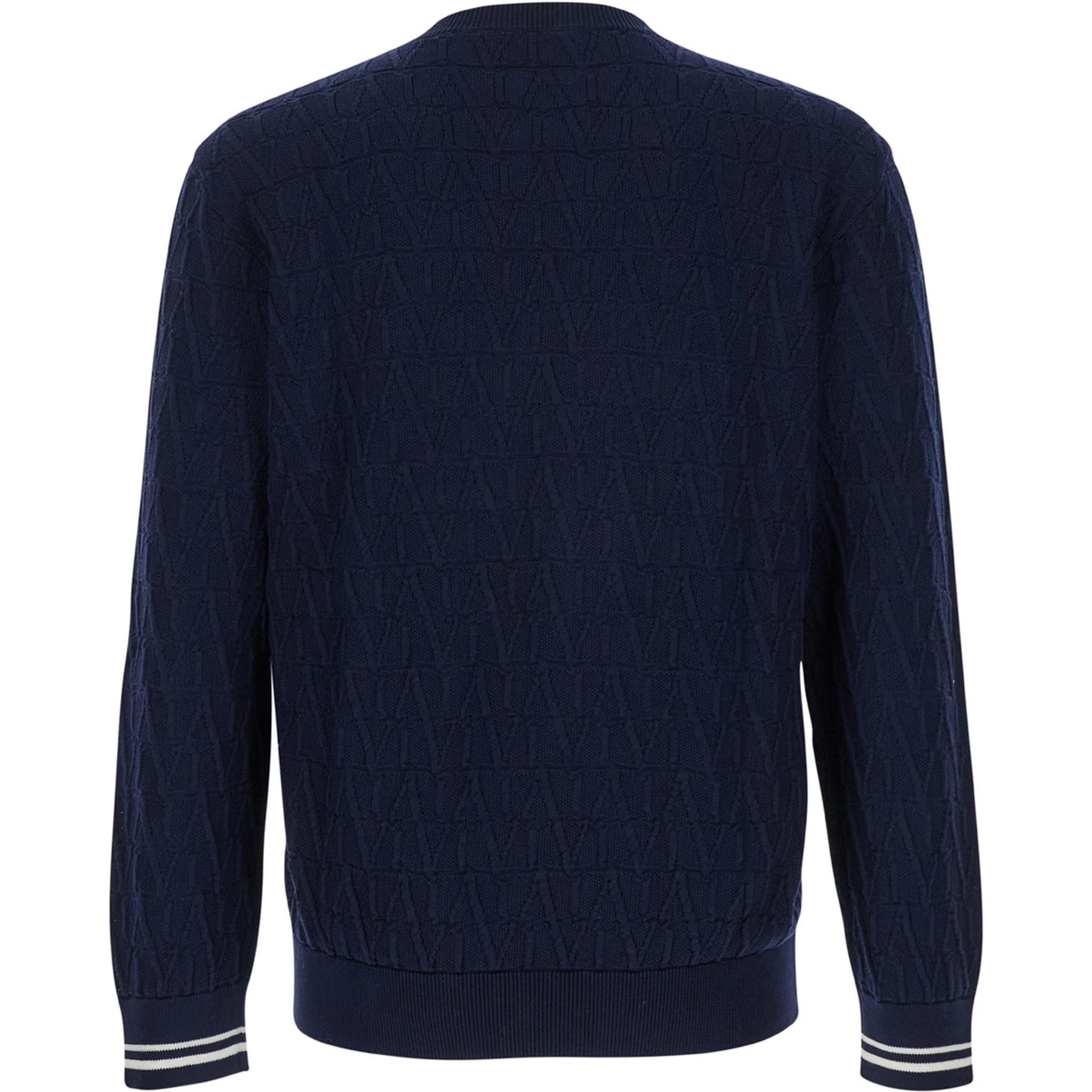 Blue Crewneck Sweater in Jacquard Toile Iconographique Man