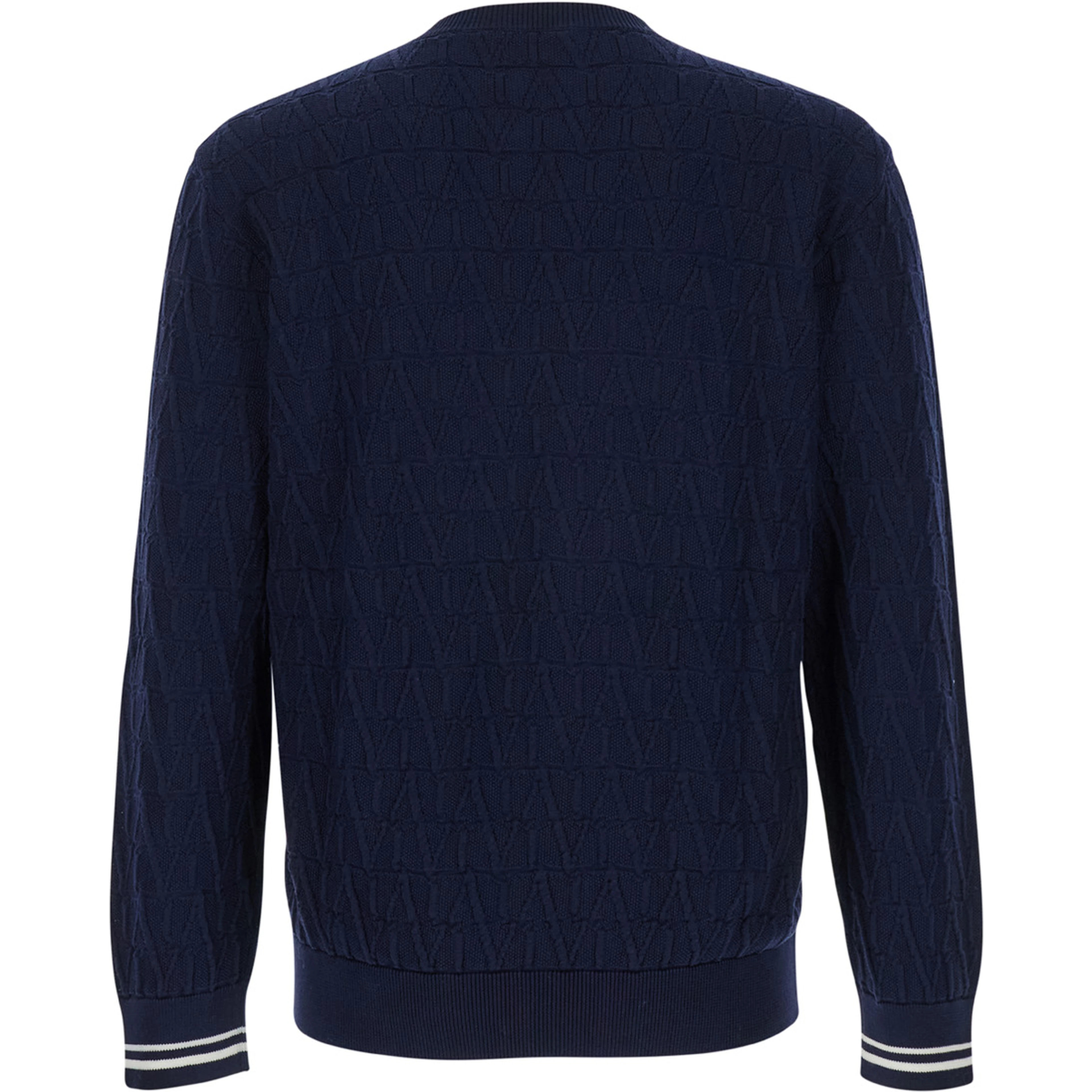 Blue Crewneck Sweater in Jacquard Toile Iconographique Man