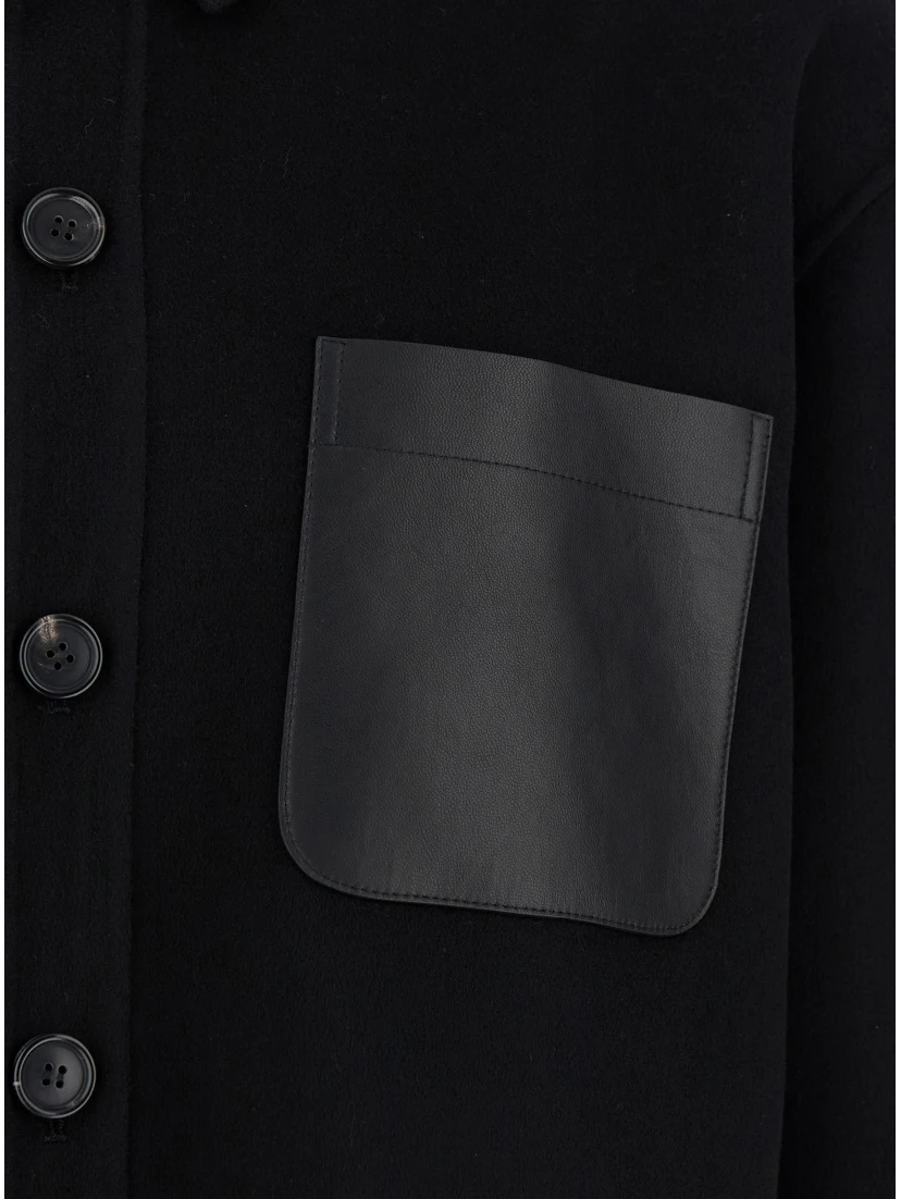 Black Oversized Shirt with Patch Pocket in Wool Man