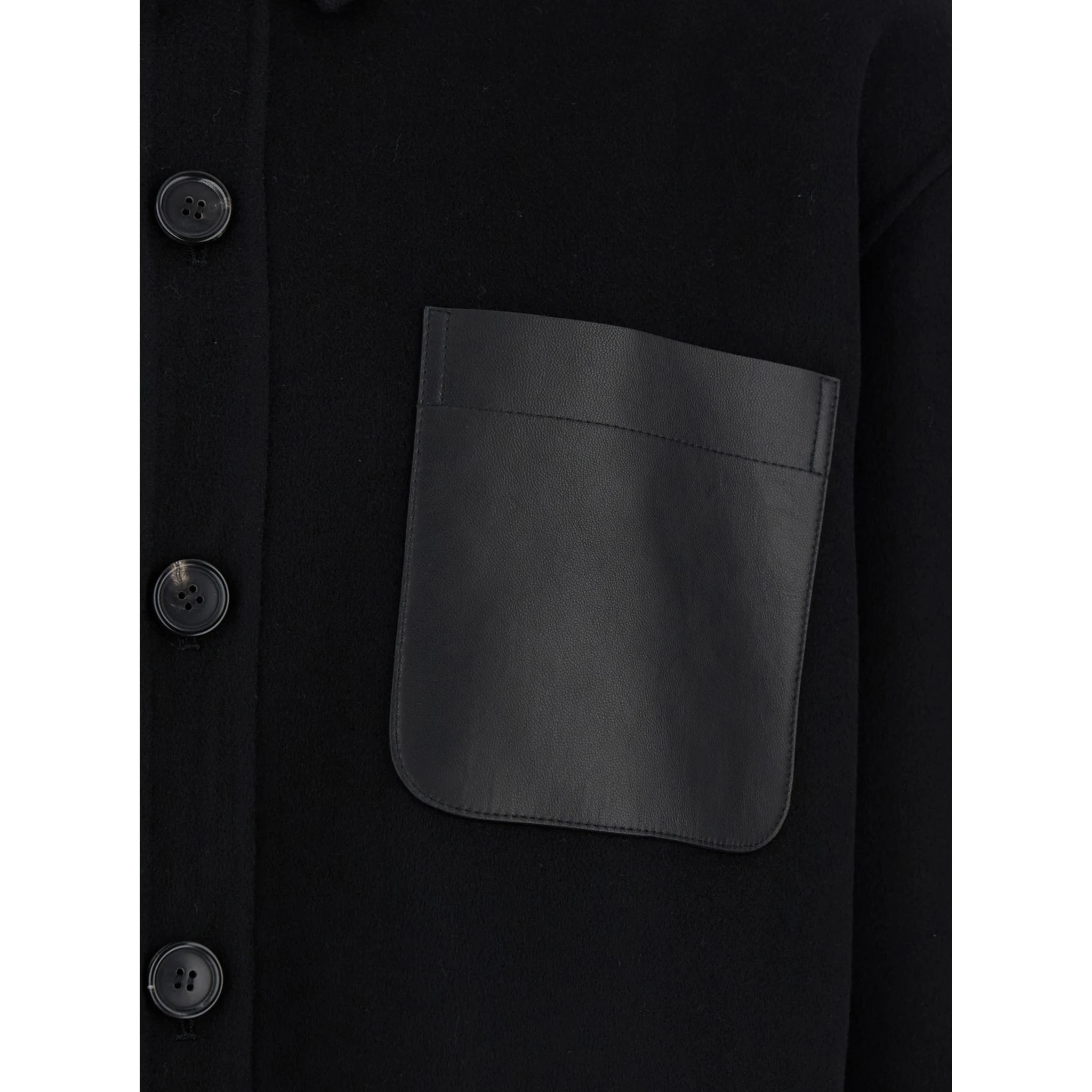 Black Oversized Shirt with Patch Pocket in Wool Man