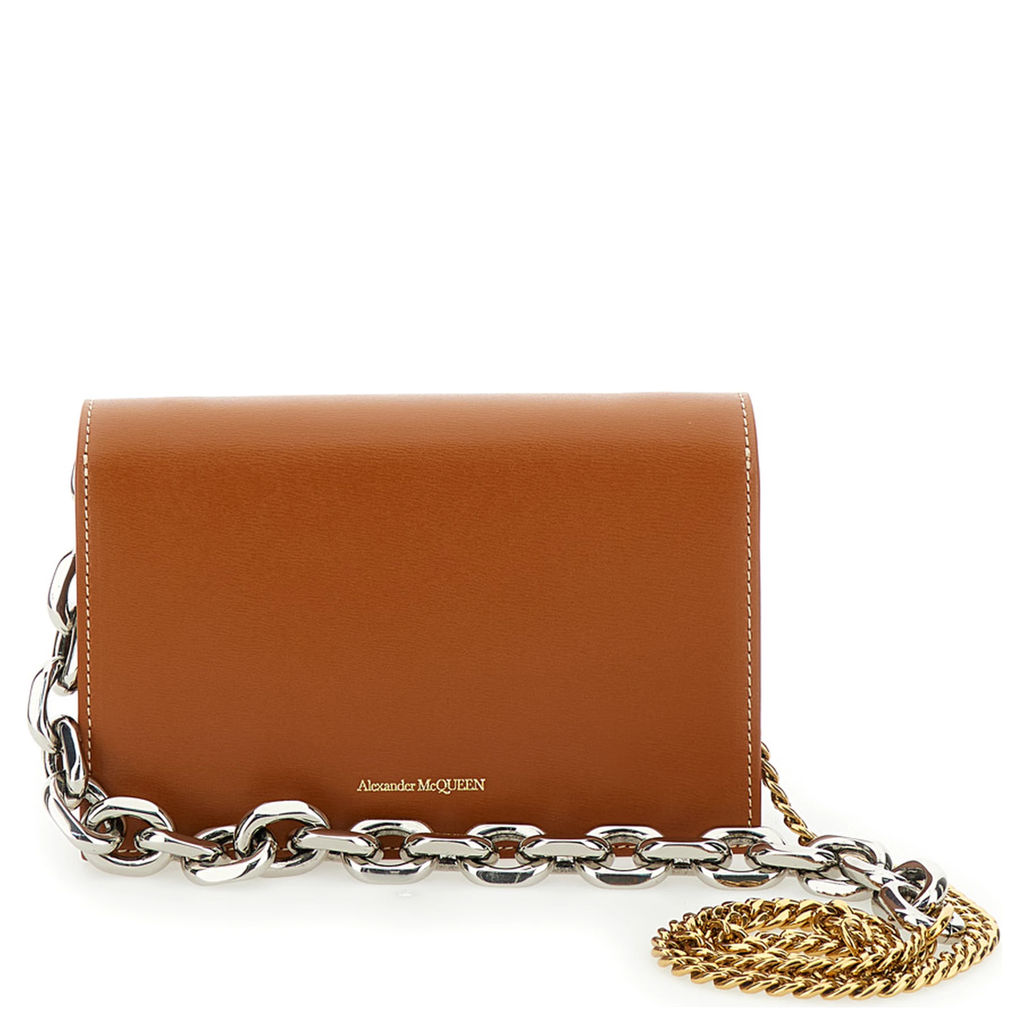 Small Skull Caramel Crossbody Bag with Skull Detail in Leather Woman