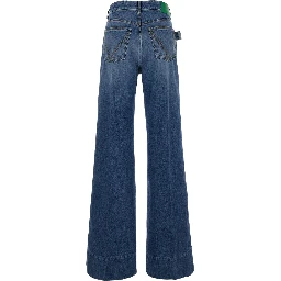 Blue Palazzo Pants with Logo Patch in Denim Woman