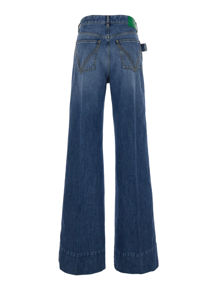 Blue Palazzo Pants with Logo Patch in Denim Woman alternative