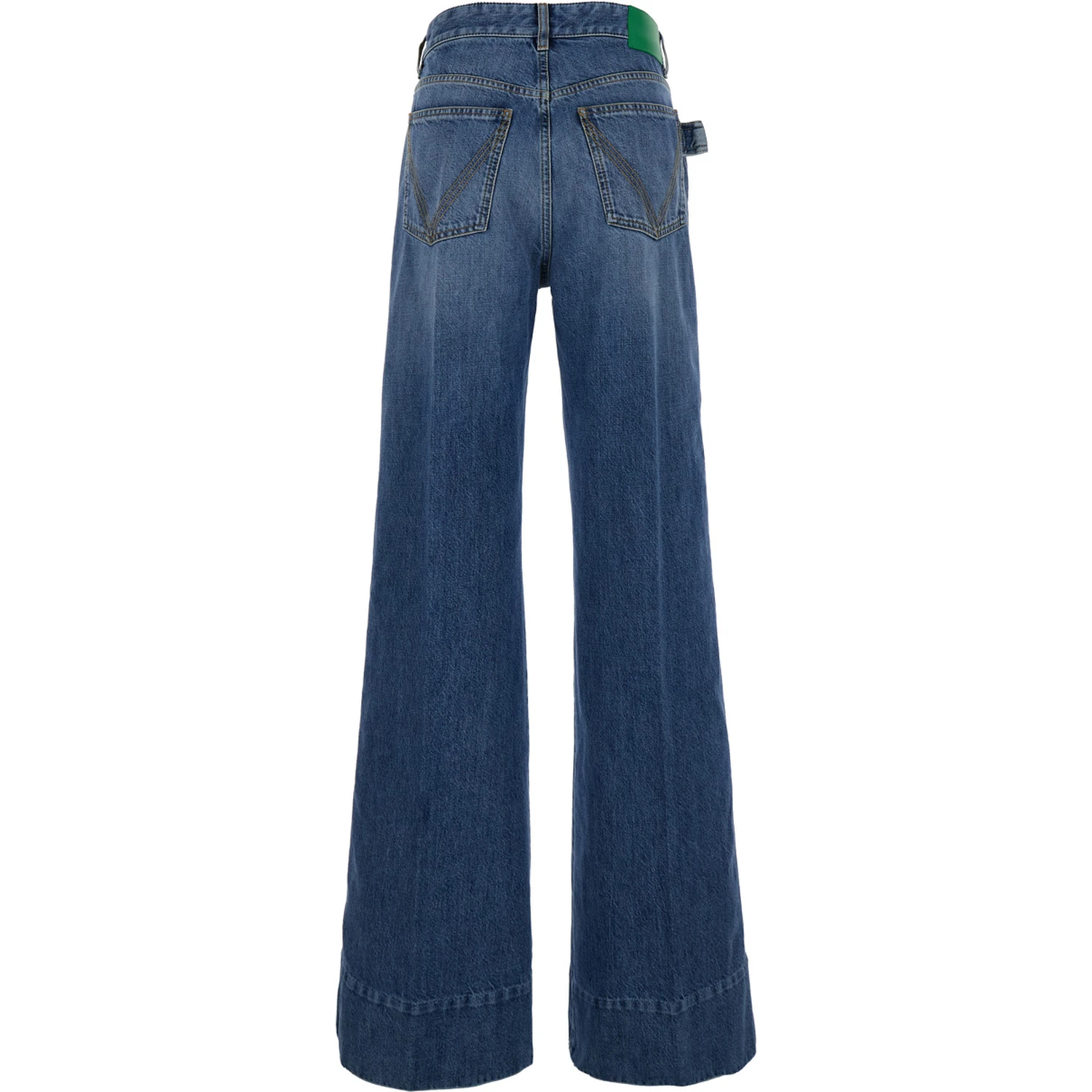 Blue Palazzo Pants with Logo Patch in Denim Woman
