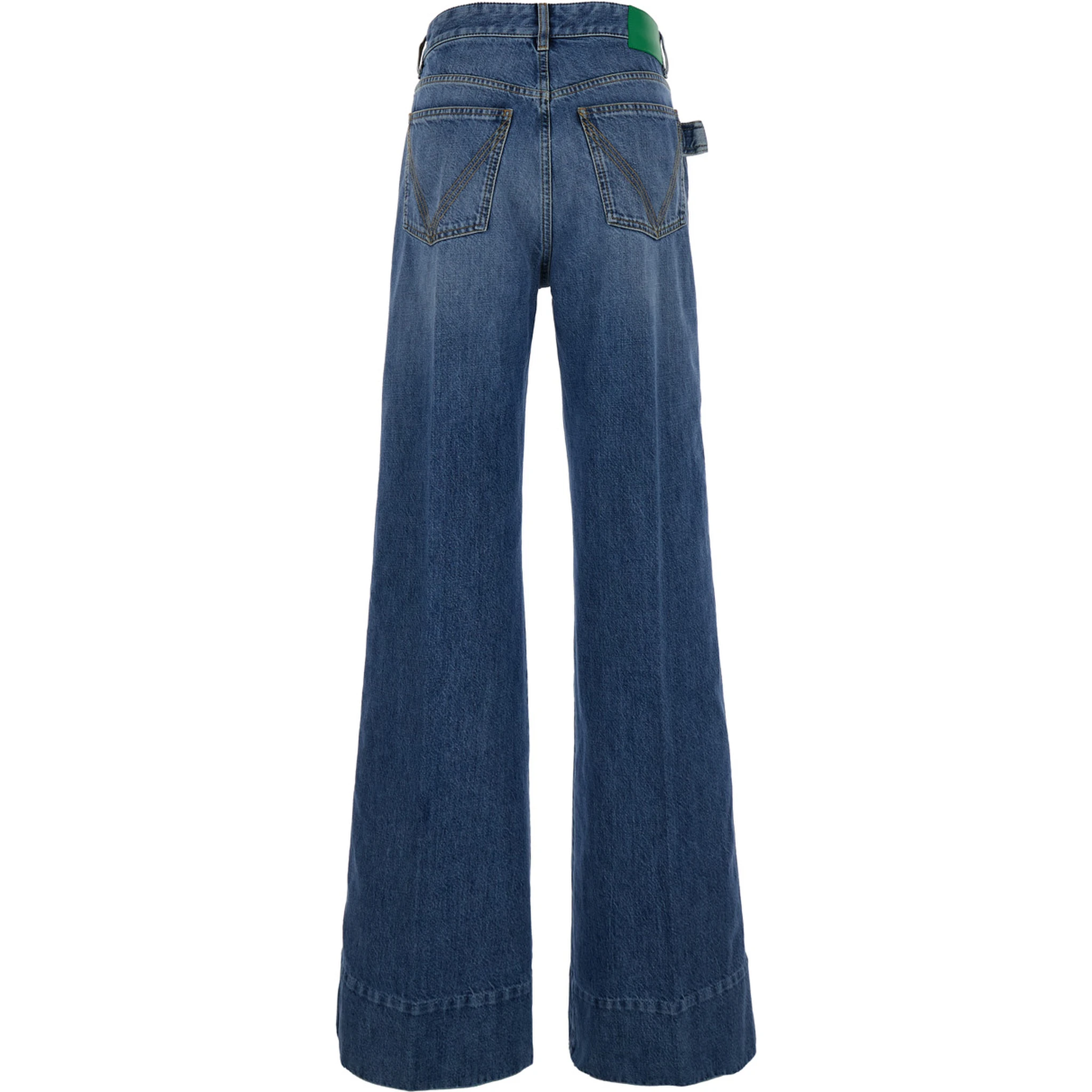 Blue Palazzo Pants with Logo Patch in Denim Woman