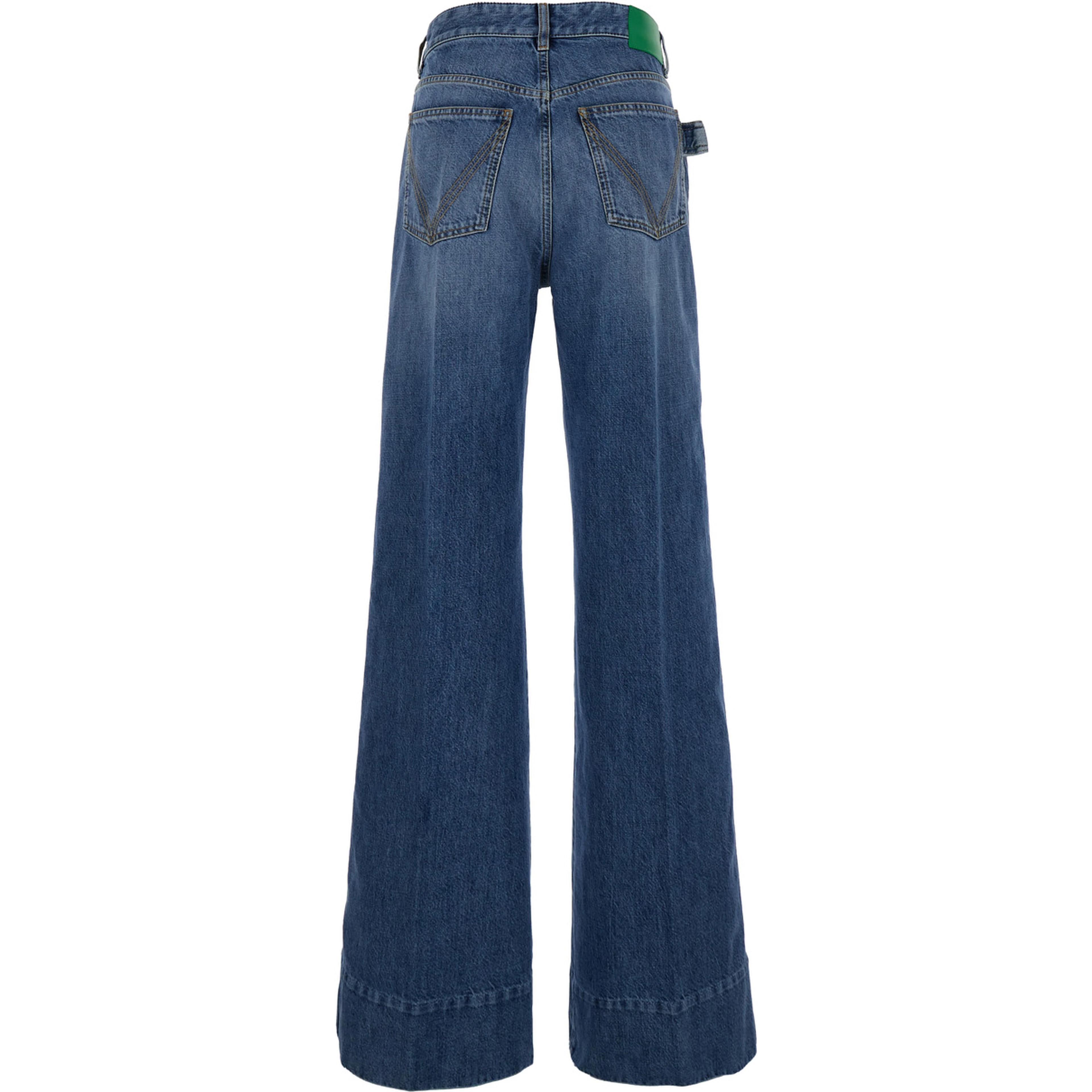 Blue Palazzo Pants with Logo Patch in Denim Woman