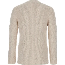 Beige Crewneck Sweater with Logo Patch in Fabric Man
