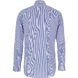 Blue Shirt with Classic Collar and All-Over Striped Motif in Cotton Man