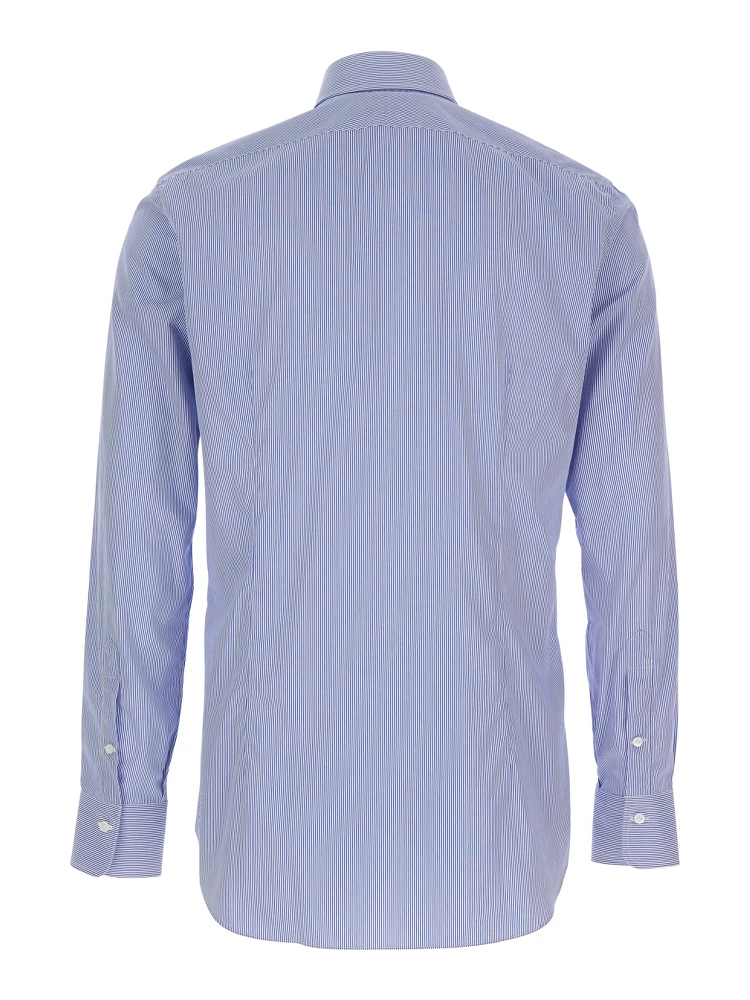 Blue Shirt with Classic Collar and All-Over Striped Motif in Cotton Man alternative