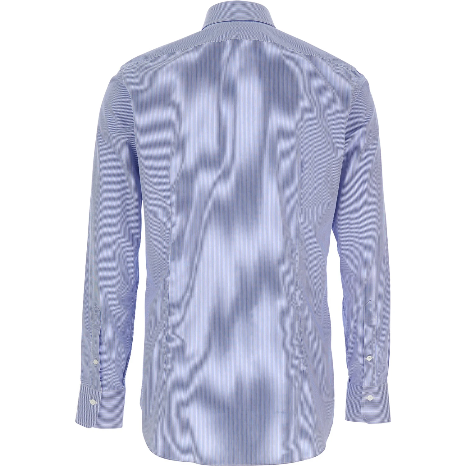 Blue Shirt with Classic Collar and All-Over Striped Motif in Cotton Man
