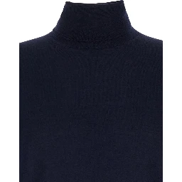 Blue Turtleneck Sweater in Merino Wool and Silk Blend Man