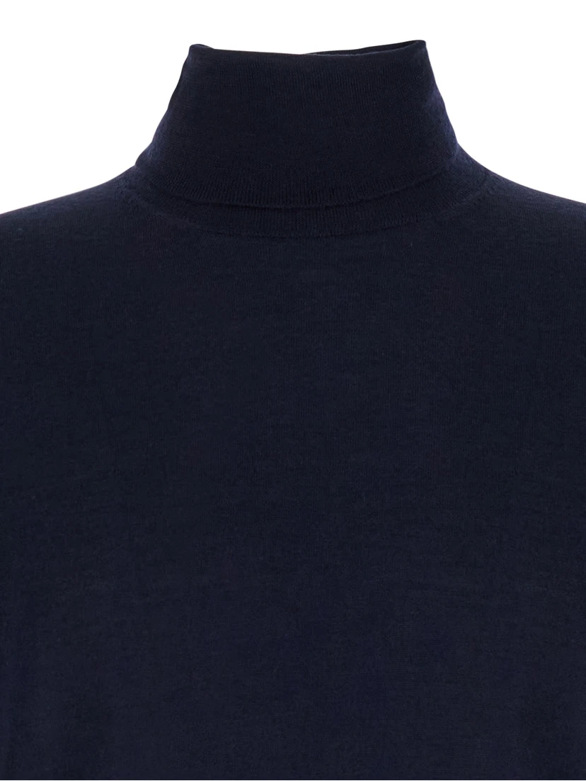 Blue Turtleneck Sweater in Merino Wool and Silk Blend Man