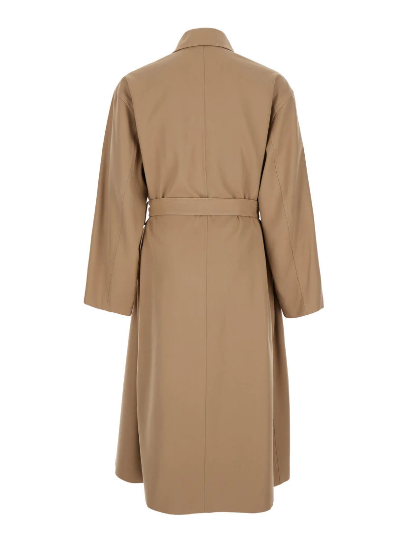 Beige Double Breasted Trench with Belt in Wool Man