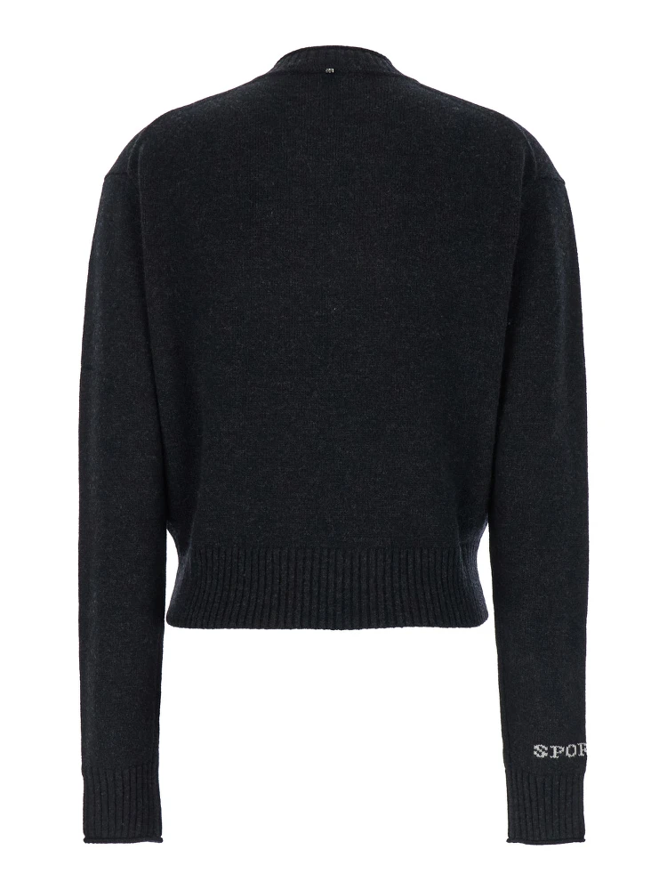 Agadir Black Crewneck Sweater with Logo Lettering on the Sleeve in Wool and Cashmere Woman alternative