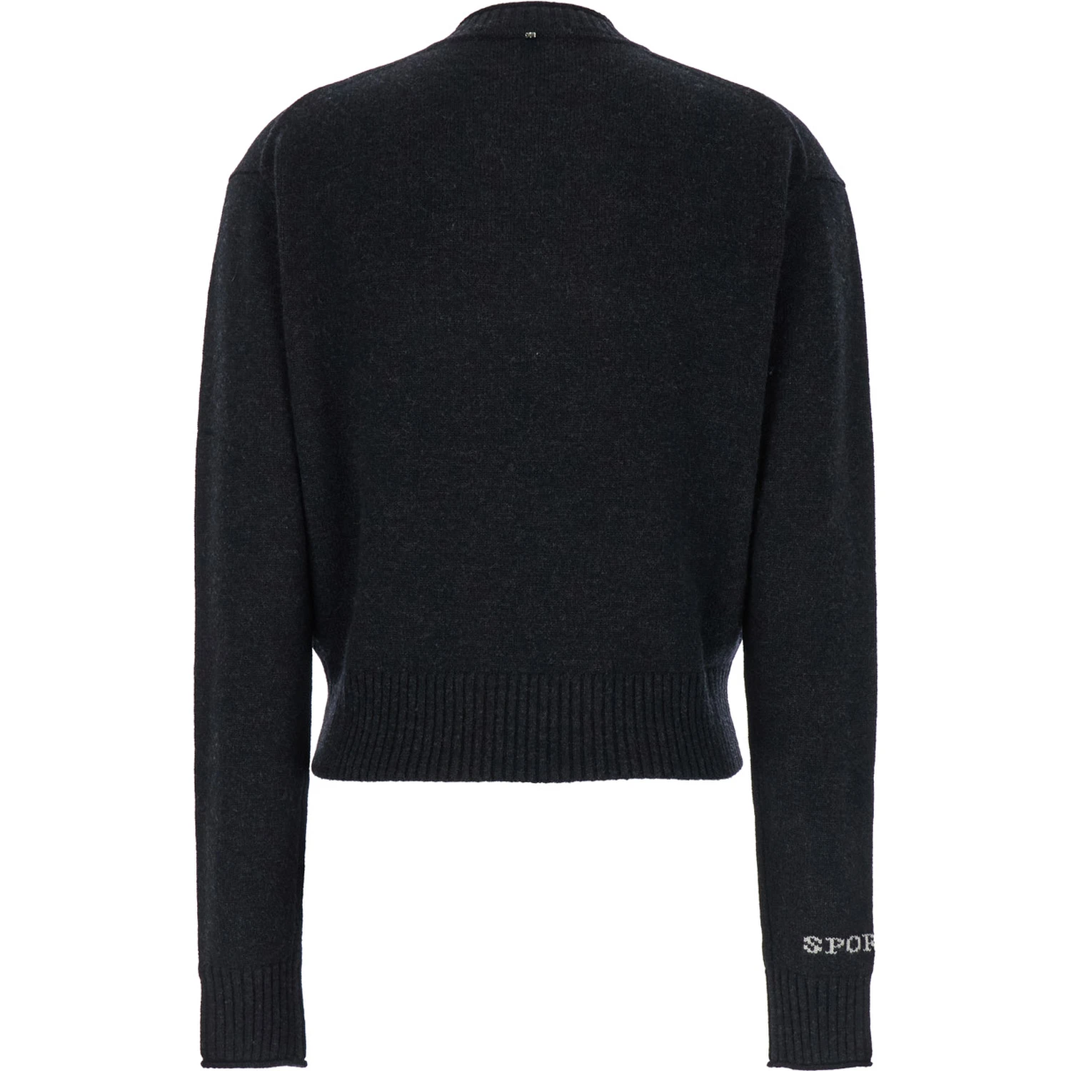 Agadir Black Crewneck Sweater with Logo Lettering on the Sleeve in Wool and Cashmere Woman