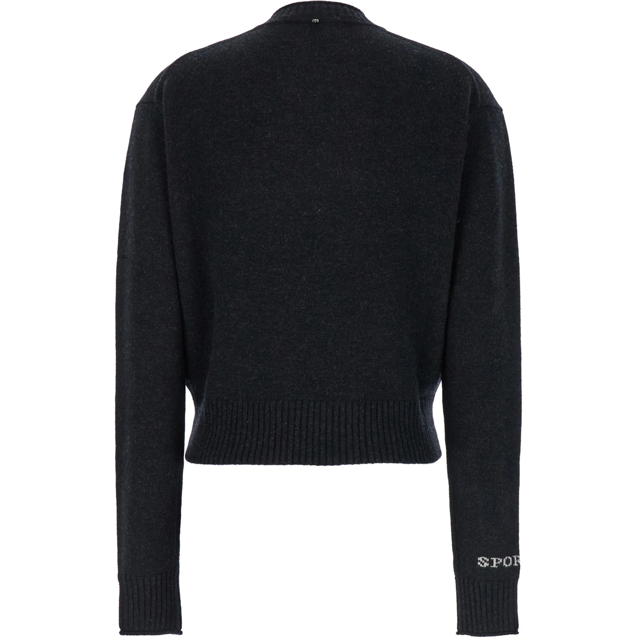 Agadir Black Crewneck Sweater with Logo Lettering on the Sleeve in Wool and Cashmere Woman