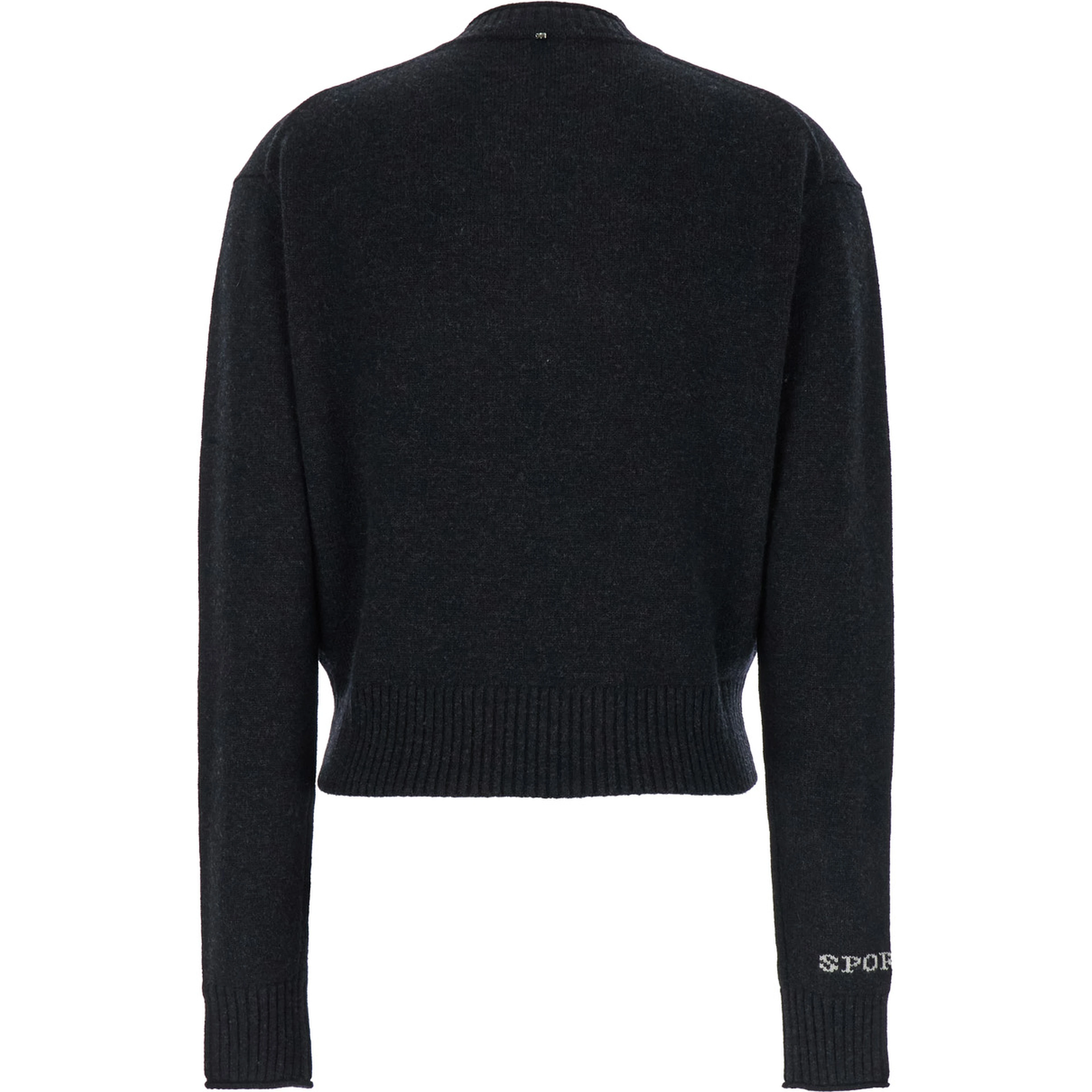 Agadir Black Crewneck Sweater with Logo Lettering on the Sleeve in Wool and Cashmere Woman