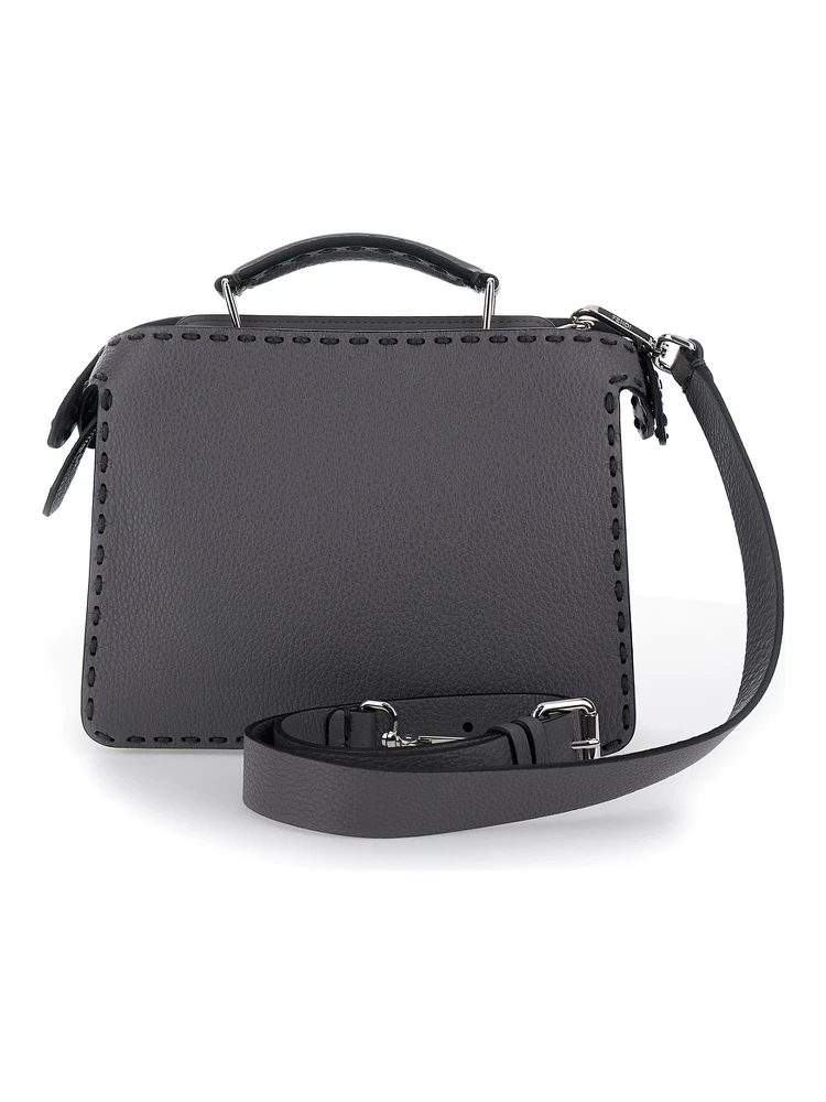 Peekaboo ISeeU Small Grey Handbag with Macro Top-Stitching in Leather Man alternative