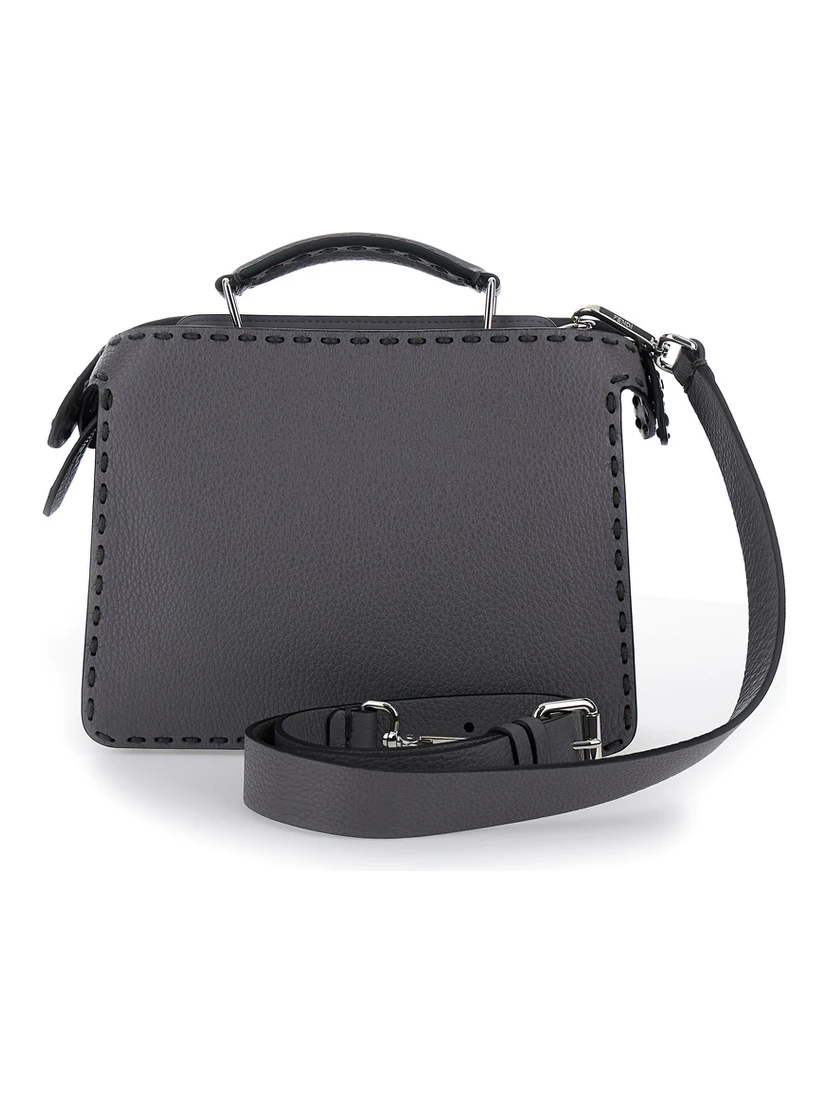 Peekaboo ISeeU Small Grey Handbag with Macro Top-Stitching in Leather Man