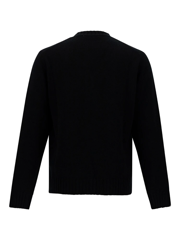 Black Sweater with V Neck and Ribbed Trims in Wool and Cashmere Man alternative