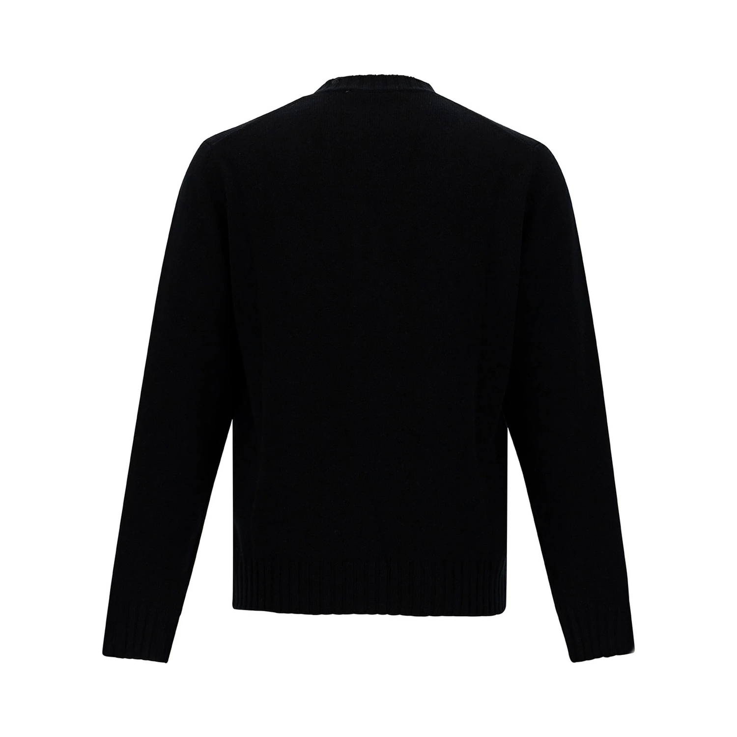 Black Sweater with V Neck and Ribbed Trims in Wool and Cashmere Man