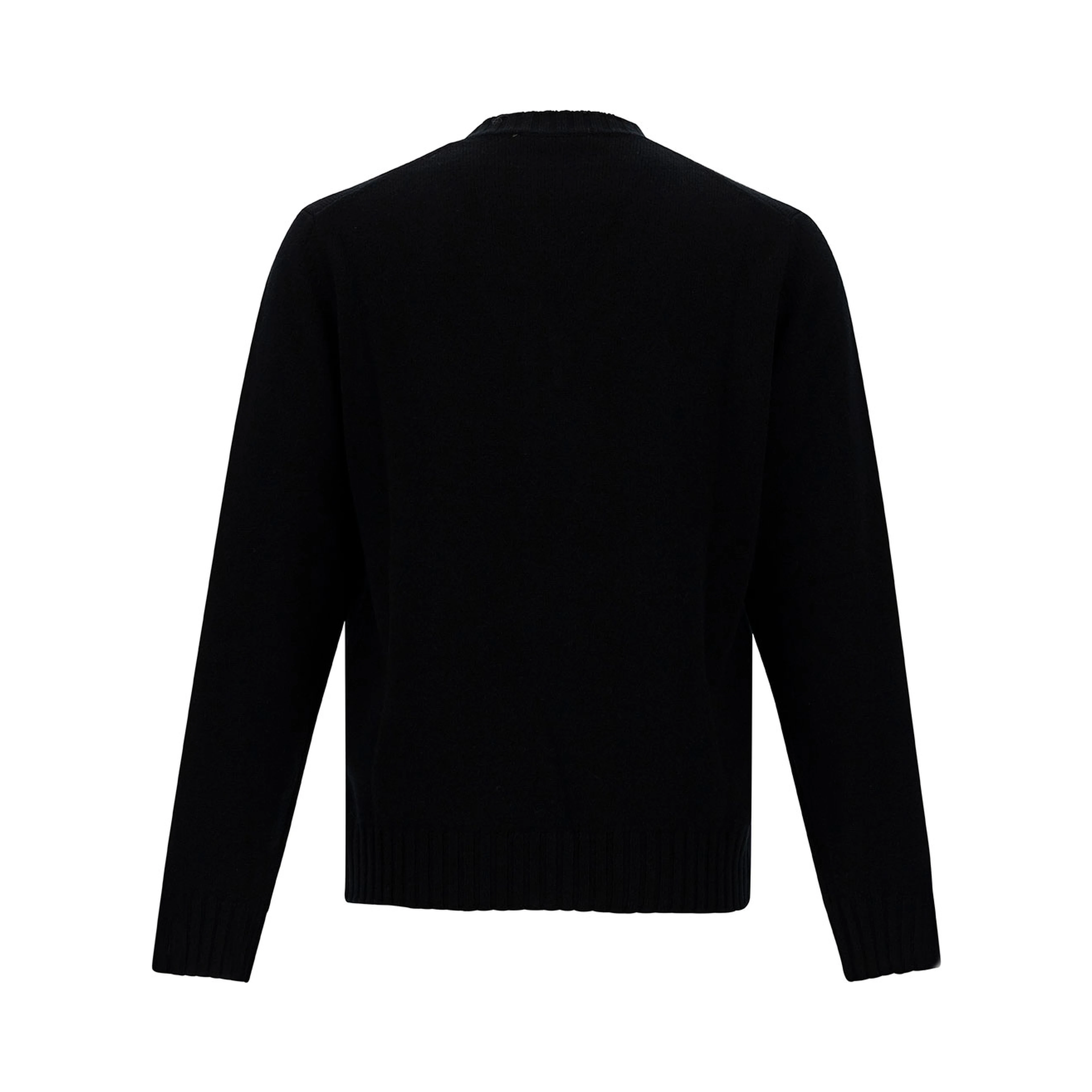 Black Sweater with V Neck and Ribbed Trims in Wool and Cashmere Man