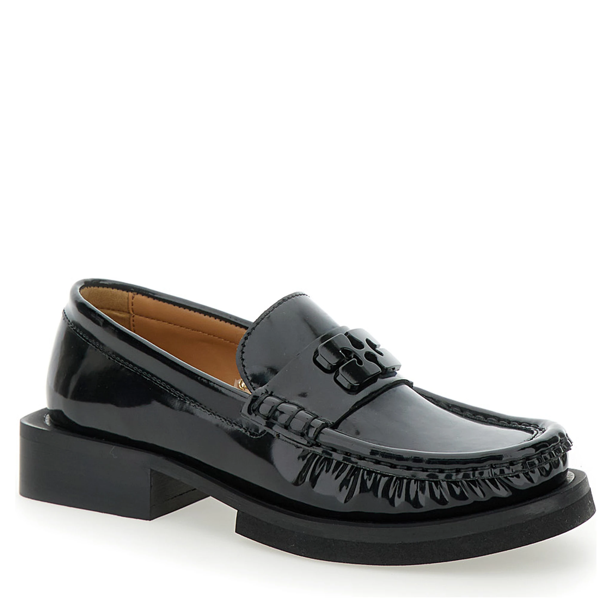 Butterfly Black Loafers with Tonal Logo in Techno Fabric Woman
