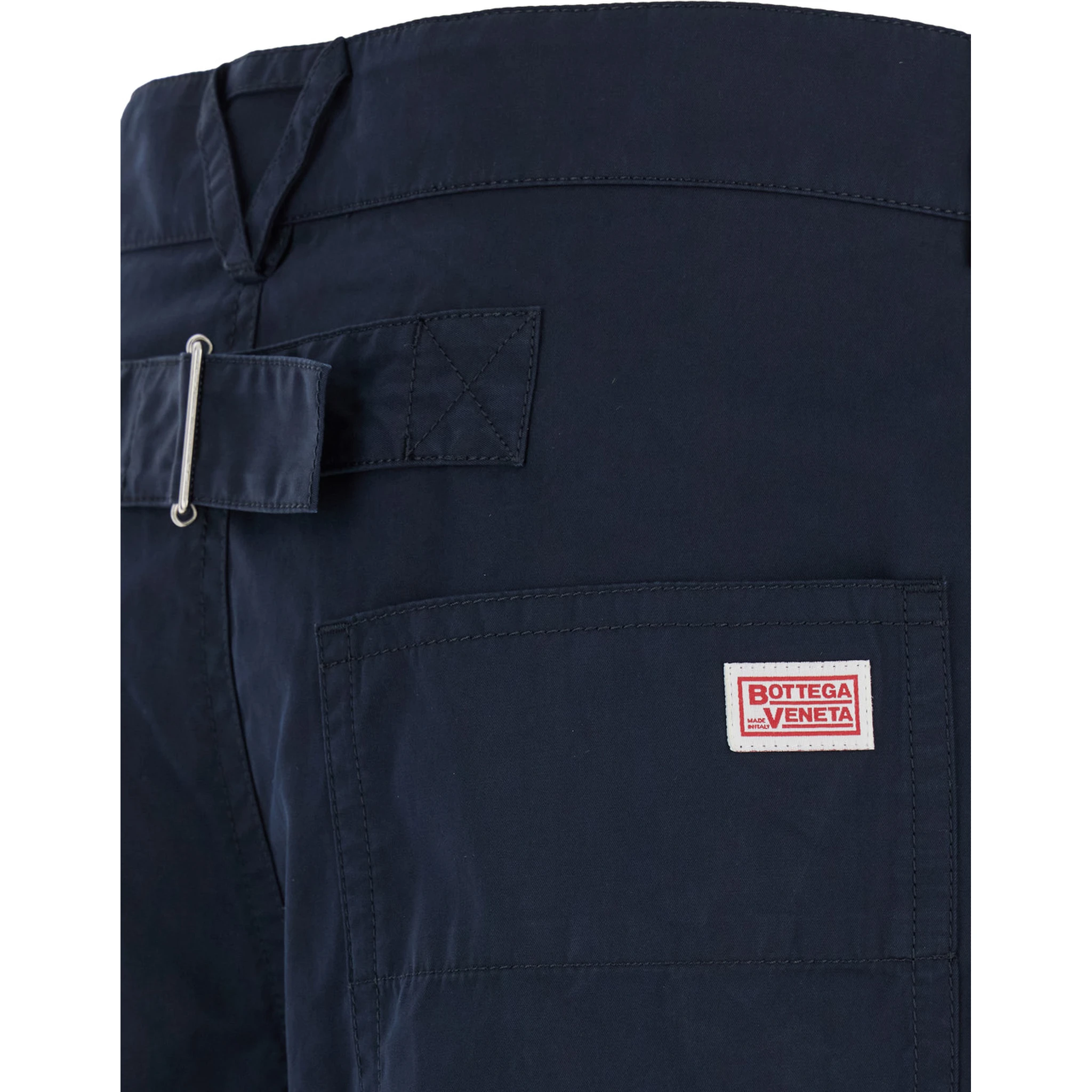 Blue Straight Leg Pants with Logo Patch in Cotton Man