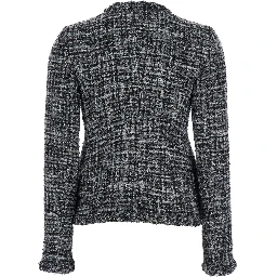 Black and White Jacket with Concealed Closure in Tweed Woman